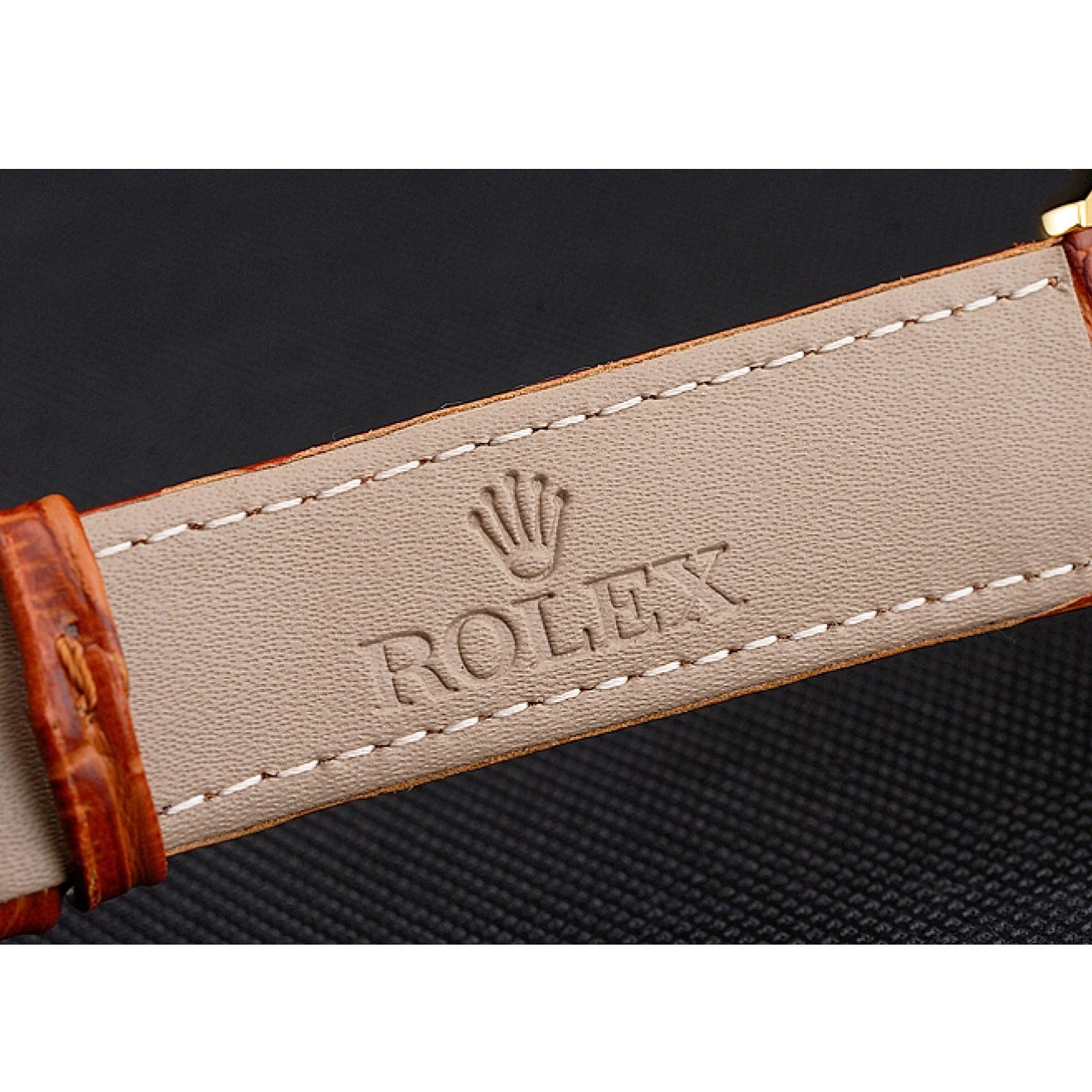 Aaa replica watch Gold Swiss Case Light Gold Leather Datejust Rolex Brown Dial Strap 0818